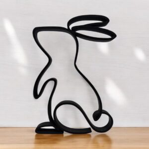 Bunny Line Art Home Decor Sculpture Made of Statue, Minimalist Rabbit Tabletop Ornament Ideal for Housewarming Gift, Shelf Display, Living Room or Workspace Styling
