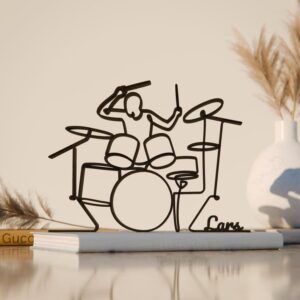 Black Personalized Drummer Plastic Line Art Figure Customized Drum Player Artwork Modern Musician Sculpture Home Decor Music Room Studio Display Unique Personalized Gift Band Performer Artist India