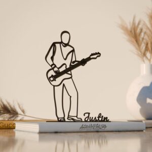 Personalized Bass Guitarist Inspired Line Art Figure Plastic Custom Name Music Decor Gift for Home Office Desk Shelf Modern Interior India