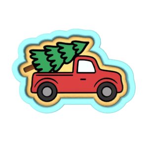 Christmas Tree Truck Cookie Cutter Black cookie Stamp and Stencil Set for Holiday and Winter-Themed Cookies, Truck Carrying Christmas Tree Fondant Cutter, Sugar Cookie Mold, Dessert De