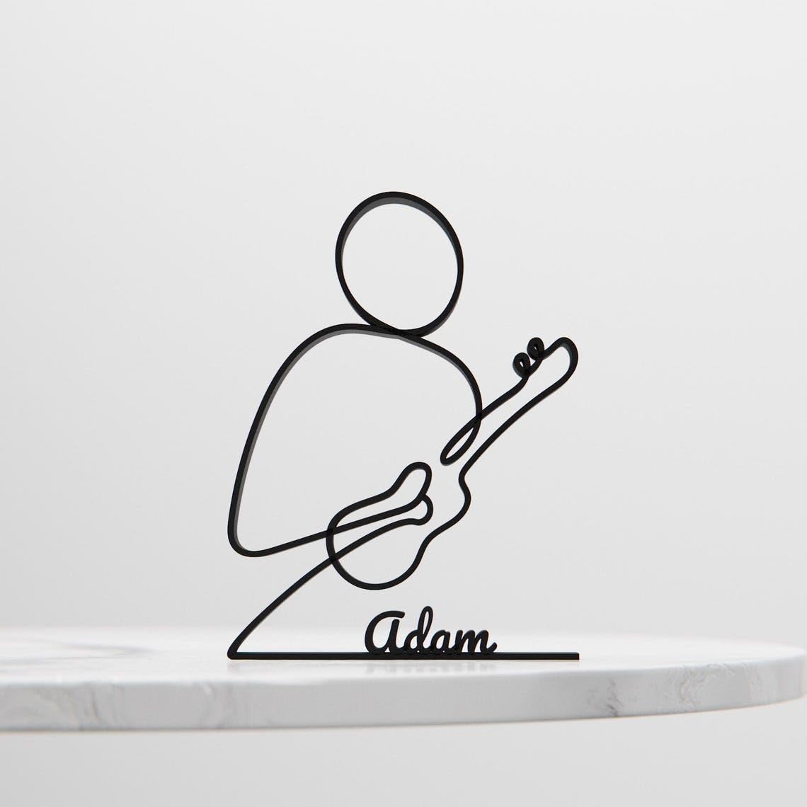 Black Ukulele Player Personalized Plastic Line Art Sculpture Custom Name Music Instrument Inspired Minimal Decor Creative Home Office Display Accent Unique Customized Gift Idea for Modern Music Lovers - Image 4