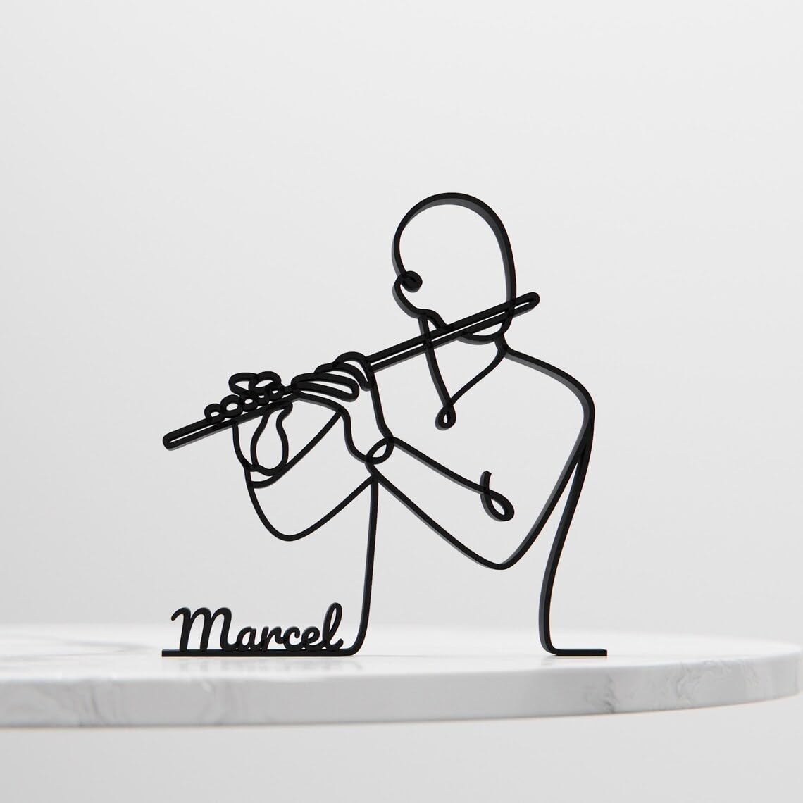 Personalized Flute Instrument Line Art Figure Plastic Name Music Decor Gift for Desk Shelf Home Office Artistic Minimal Interior Display India - Image 4