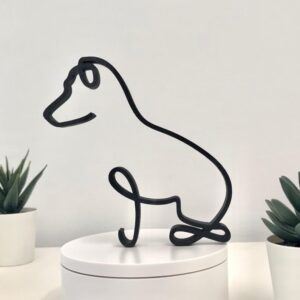 Dog Black Line Art Silhouette Sculpture Minimalist Pet Figurine Decorative Art Gift for Dog Lovers Animal Keepsake Display for Home Office Living Room Shelf Tabletop Memorial Decor