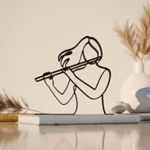 Female Flute Player Line Art Figure Plastic Music Home Decor Sculpture for Classical Music Lovers Minimalist Display for Living Room Office Desk Shelf Table Artistic Accent India