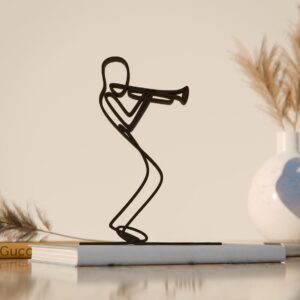 Black Music Inspired Trumpeter Plastic Line Art Sculpture Modern Minimal Artistic Figurine Jazz Decorative Home Decor Accent for Office Desk Living Room Bedroom Shelf Creative Display Artwork India