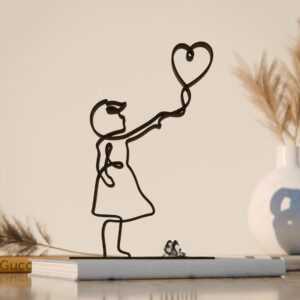Black Girl with Balloon Plastic Line Art Sculpture for Home and Office Decoration, Modern Minimalist Artwork for Tabletop, Shelf, or Living Room Display, Elegant Wall Decor Accent India