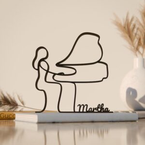 Black Custom Female Pianist Plastic Line Art Sculpture Personalized Piano Lover Artwork Customized Music Decor for Home Studio Office Desk Unique Gift for Musicians and Students India