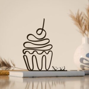 Minimal Cupcake Line Art Figure Plastic Decorative Sculpture for Home Decor Kitchen Dining Shelf Table Modern Dessert Theme Accent Gift for Everyday Display and Interior Styling