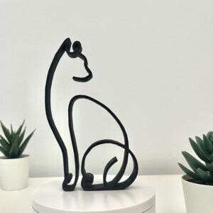 Cat Black Line Art Silhouette Sculpture Minimalist Feline Figurine Gift for Cat Lovers Animal Art Display Home Office Decor Tabletop Shelf Accent Pet Memorial Keepsake for Living Room