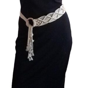 White Casual Macrame Boho Rope Waist Cord Belt, 1 pcs, Suitable For Travel Party - Girls Braided Ring Decoration
