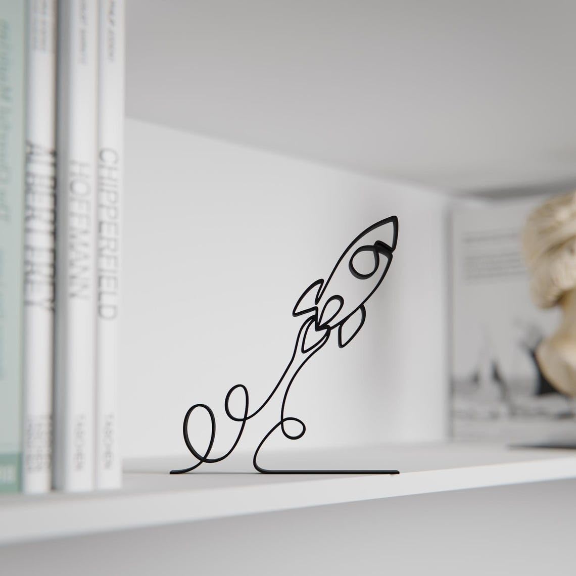Black Launching Rocket Personalized Plastic Line Art Figure Custom Name Space Sculpture Modern Home Office Desk Shelf Display Accent for Astronomy Lovers Creative Room Decor for Science Enthusiasts - Image 6