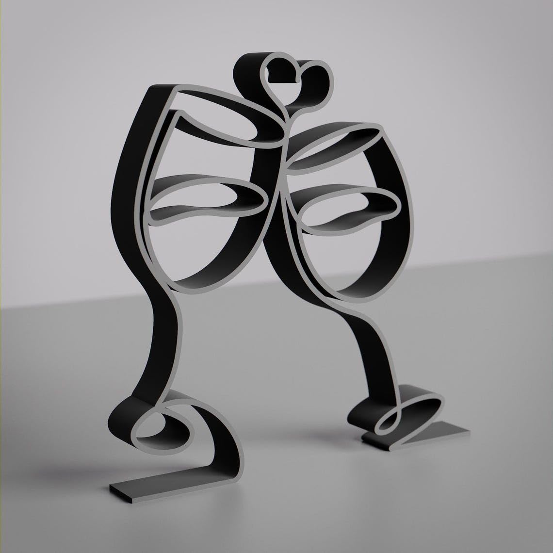 Black Personalized Wine Glasses Plastic Line Art Sculpture for Couple Home Decor, Romantic Customized Artwork for Wedding, Engagement, and Anniversary Gift Decoration India - Image 3
