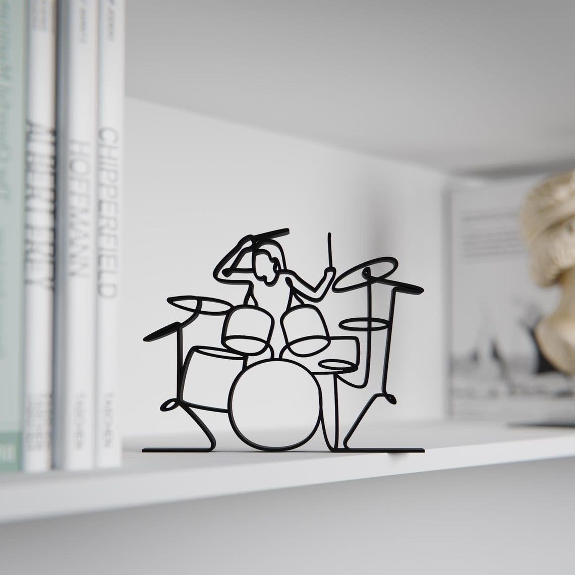 Black Female Drum Performer Plastic Line Art Sculpture for Music Decor, Modern Musician Home Ornament, Drummer Studio Decoration, Artistic Display Gift India - Image 5