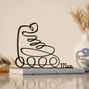 Black Roller Skater Personalized Plastic Line Art Figure Custom Name Minimalist Skating Decor Artistic Sports Inspired Sculpture for Home Office Desk Display India