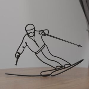 Skier Girl and Boy Minimalist Sculpture, Skiing Home Decor, Snow Mountains, Unique Statue Figurine from India, Shelf Art for Winter Sports Lovers