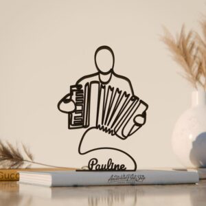 Black Personalized Accordion Player Plastic Line Art Sculpture Custom Name Music Inspired Artistic Home Office Decor Minimal Display Accent Creative Gift for Musicians Instrument Lovers