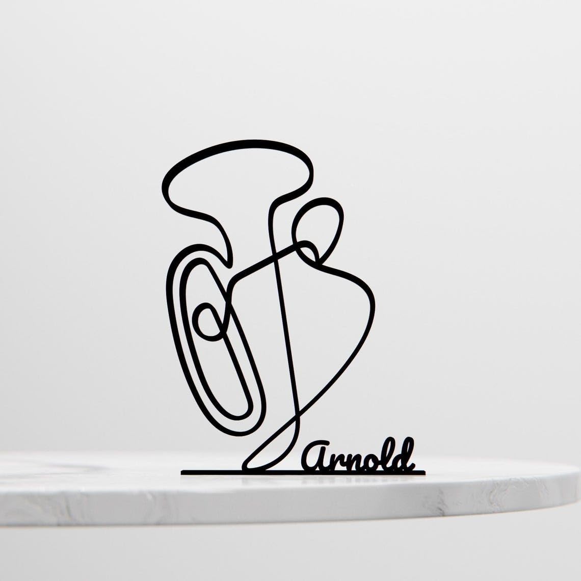 Black Custom Name Tuba Player Line Art Figure Personalized Musician Sculpture Minimal Brass Instrument Decor Modern Home Office Studio Table or Shelf Accent for Creative Interior Spaces - Image 4