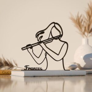 Female Flute Player Personalized Line Art Figure Plastic Music Home Decor with Custom Name Detail for Classical Music Lovers Desk Shelf Table Living Room Office Display India