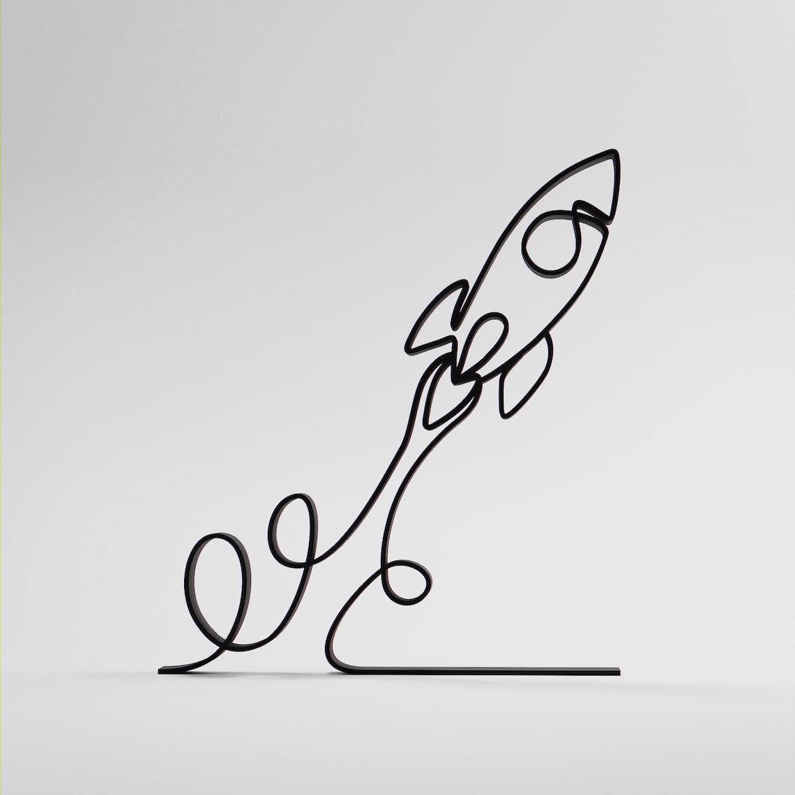 Black Launching Rocket Plastic Line Art Figure Creative Space Theme Sculpture Minimal Home Office Decor Modern Desk Shelf Display Accent for Science Enthusiasts Astronomy Students and Interior Styling - Image 7