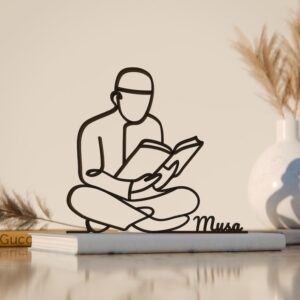 Muslim Man Plastic Minimal Line Art Sculpture Human Decor Figure for Living Room Desk Shelf Cultural Theme Home Office Interior Styling Piece