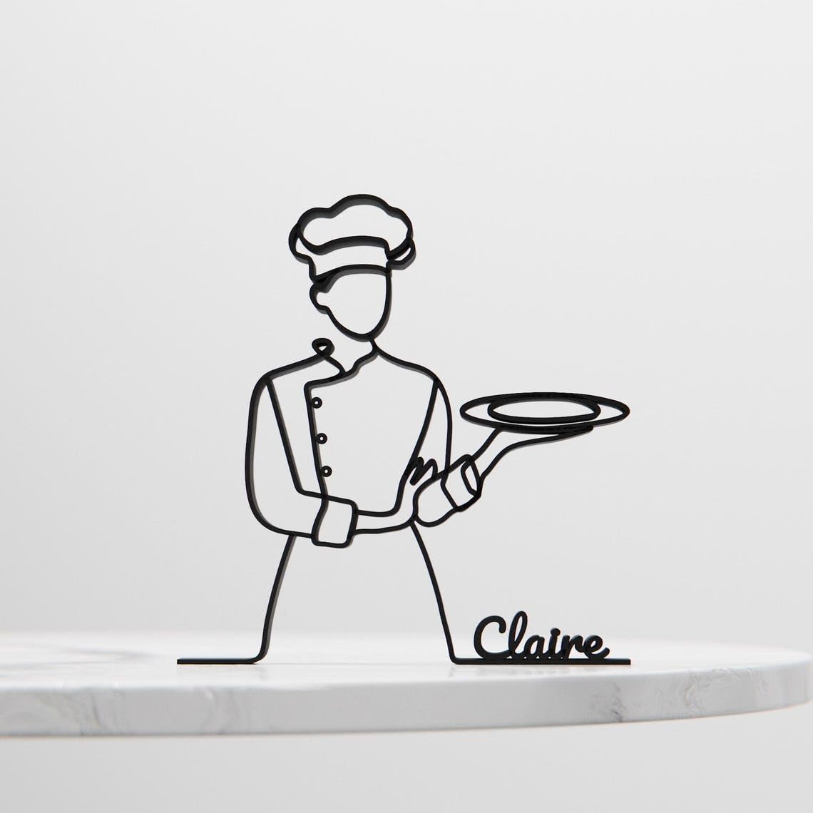 Female Chef Plastic Line Art Figure Minimalist Cooking Sculpture for Home Decor Kitchen Shelf Desk Restaurant Counter Office Inspired by Culinary Passion and Skill - Image 4