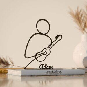 Black Personalized Ukulele Player Plastic Modern Line Art Figure Custom Name Minimal Musician Sculpture Home Office Decor Unique Customized Display Accent Instrument Inspired Gift for Music Lovers