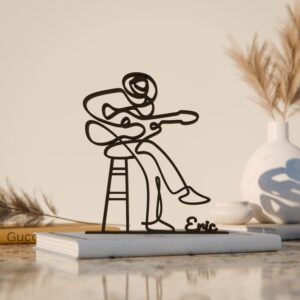 Personalized Acoustic Guitarist Line Art Decor Figure Plastic Custom Name Music Statue for Desk Shelf Home Office Interior Styling Guitar Theme India
