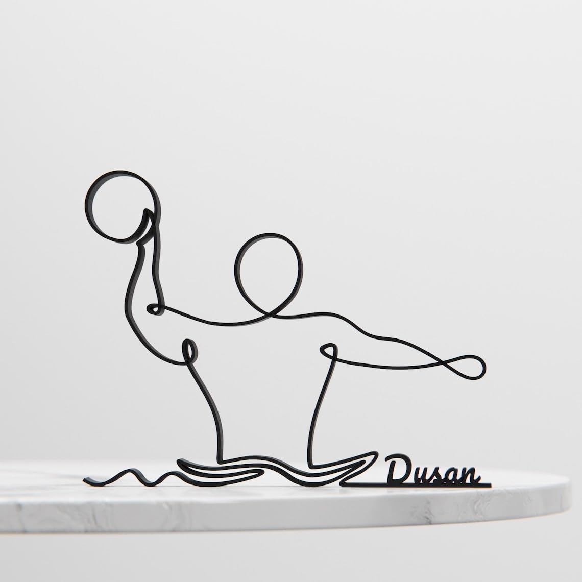 Personalized Water Polo Player Plastic Minimal Line Art Sculpture Custom Name Sports Decor Figure for Desk Shelf Living Room Personalized Home Office Styling - Image 4