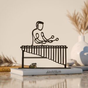 Black Marimba Player Plastic Line Art Figure Modern Musician Sculpture Minimal Artistic Home Decor for Living Room Studio Office Desk Display Unique Percussion Instrument Theme Artwork