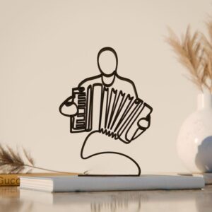 Black Accordion Player Line Art Sculpture Modern Music Decor Accent Minimal Home Office Living Room Shelf Display Creative Accordion Inspired Artwork Unique Musician Decorative Piece