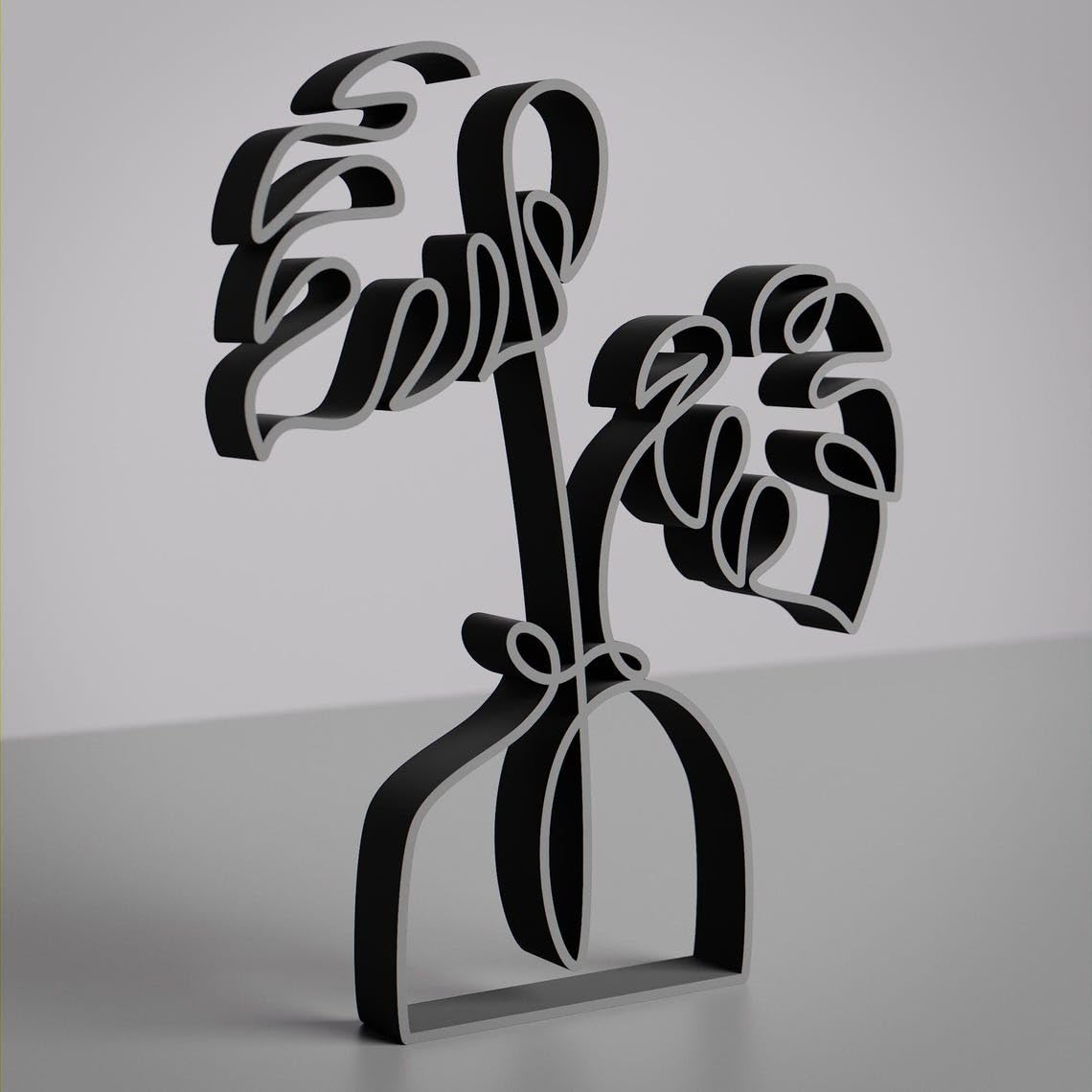 Unique Monstera Plant Line Art Statue Sculpture Custom Design Gift for Plant Lovers Minimalist Home Decor Artistic Indoor Decoration Lightweight and Durable - Image 3