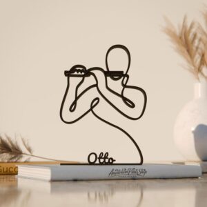 Black Piccolo Player Personalized Plastic Modern Line Art Figure Custom Name Musician Decor Unique Instrument Inspired Sculpture Creative Home Office Display Accent Gift for Music Lover Minimal Style
