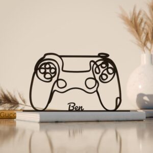 Personalized Gamepad Line Art Decor Figure Plastic Custom Name Gaming Controller Statue for Desk Shelf Home Office Tech Inspired Interior Display India