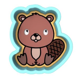 Beaver Cookie Cutter Black cookie with Stamp and Stencil for Animal Shaped Cookies, Woodland Creature Fondant Cutter, Baking and Decorating Tool for Kids Parties and Themed Events Indi