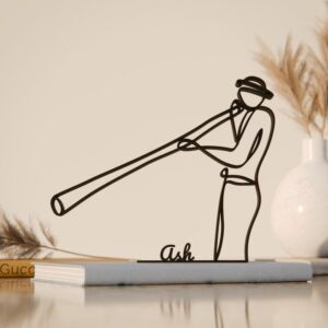 Black Personalized Plastic Didgeridoo Player Line Art Figure Custom Name Musician Sculpture Minimalist Decorative Accent Table Shelf Living Room Office Desk Creative Display Ornament Modern Art India