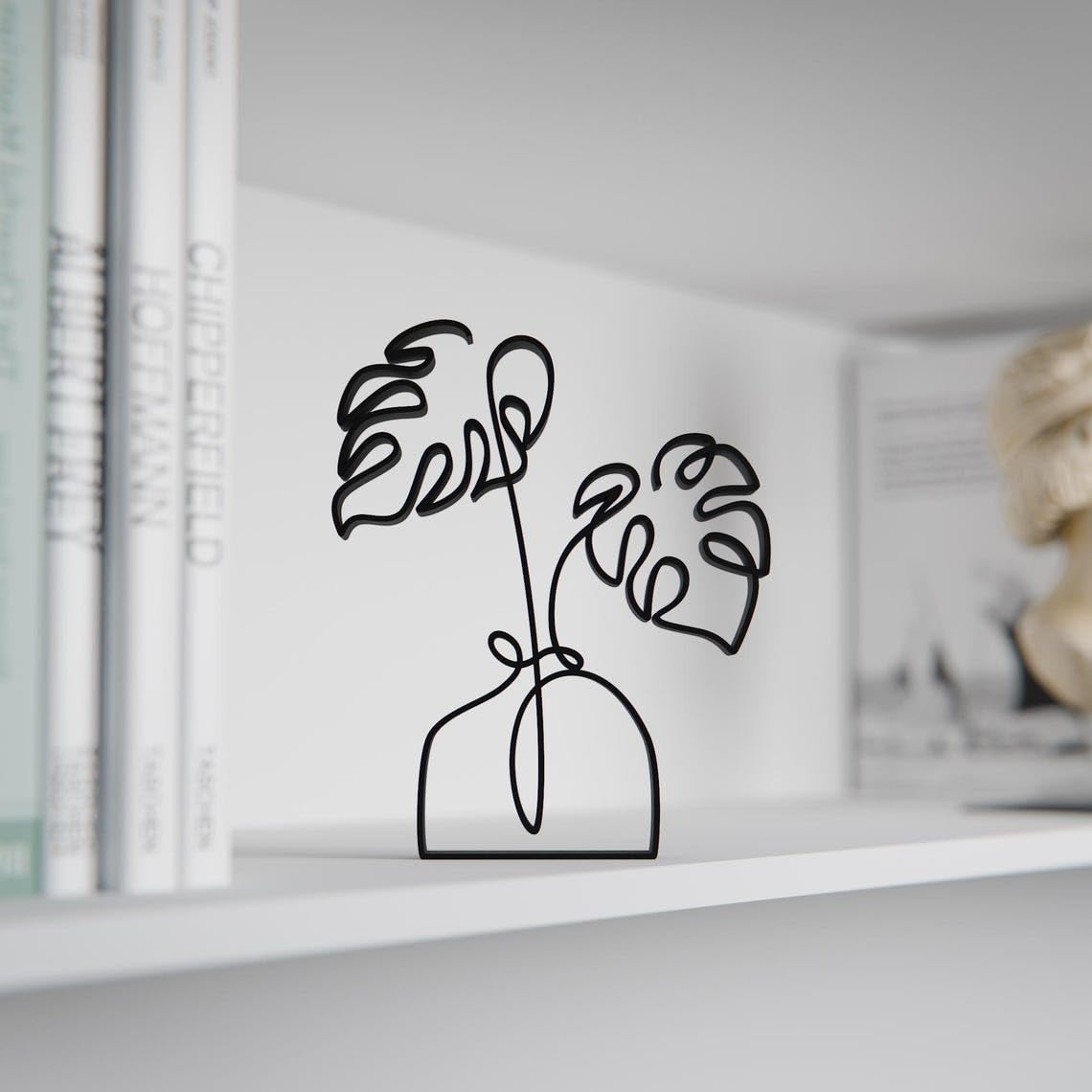 Unique Monstera Plant Line Art Statue Sculpture Custom Design Gift for Plant Lovers Minimalist Home Decor Artistic Indoor Decoration Lightweight and Durable - Image 6