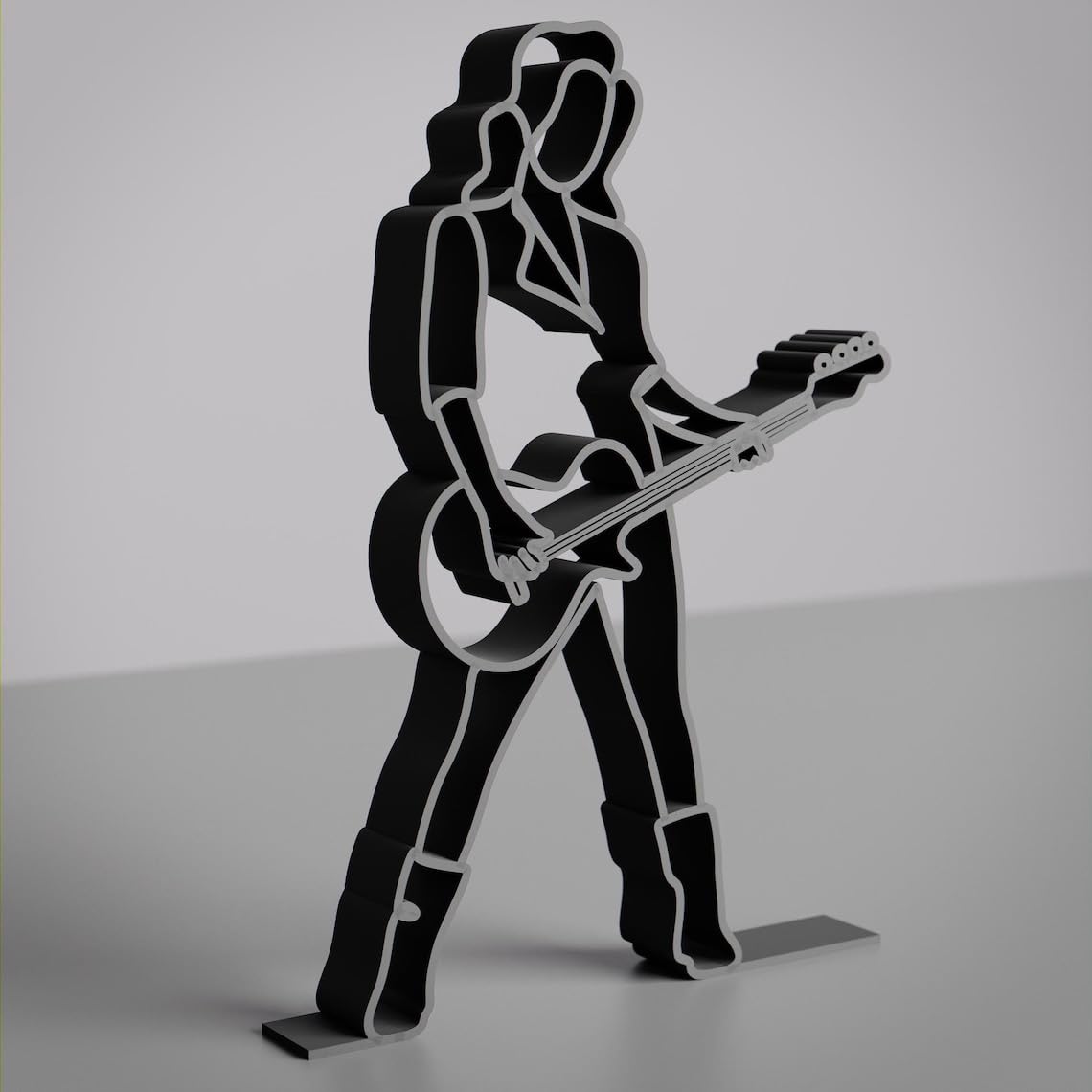 Black Female Bass Guitarist Plastic Line Art Sculpture for Music Studio and Home Decor, Modern Minimalist Musician Figurine Artwork for Living Room, Music Lover Gift India - Image 3