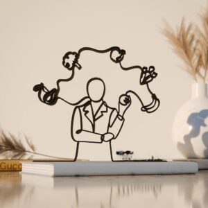 Black Dietitian Minimal Line Art Figure Modern Nutrition Theme Sculpture Health Decor Accent for Home Office Clinic Kitchen Wellness Desk Display Contemporary Dietitian Inspired Plastic Artwork India