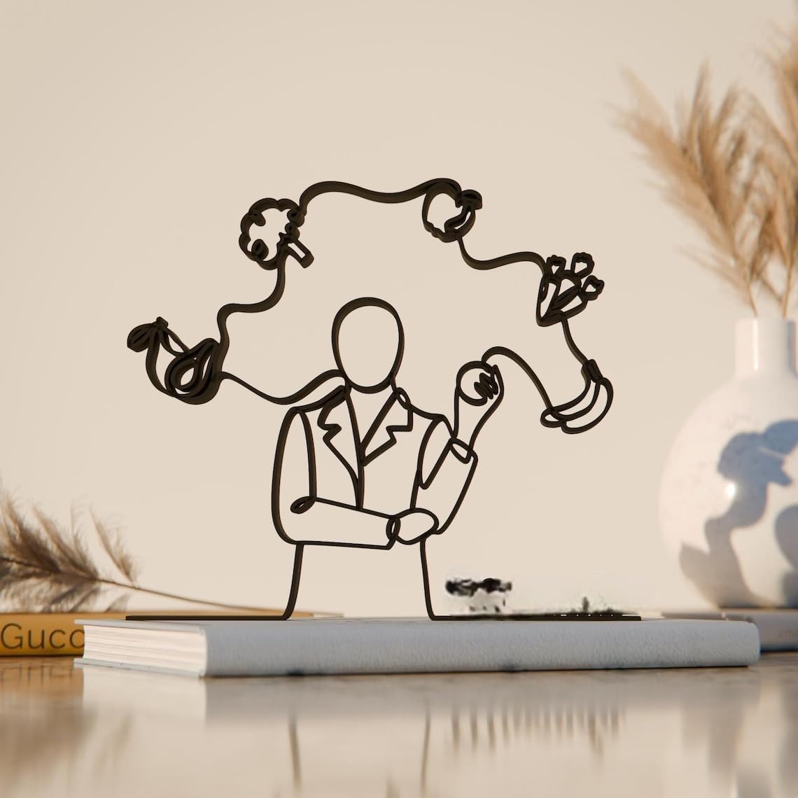 Black Dietitian Minimal Line Art Figure Modern Nutrition Theme Sculpture Health Decor Accent for Home Office Clinic Kitchen Wellness Desk Display Contemporary Dietitian Inspired Plastic Artwork India