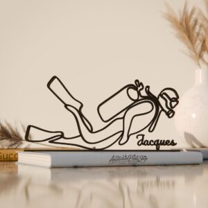Scuba Diver Line Art Decor Figure Plastic Minimal Ocean Adventure Art Display Statue for Desk Shelf Home Office Interior Styling Sea Inspired Gift Idea India