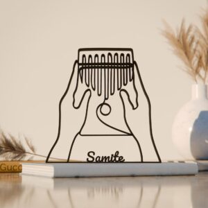 Black Kalimba Player Personalized Plastic Line Art Figure Custom Name Musical Sculpture Creative Home Office Desk Shelf Display Accent Instrument Inspired Minimalist Artistic Interior Decor Artwork