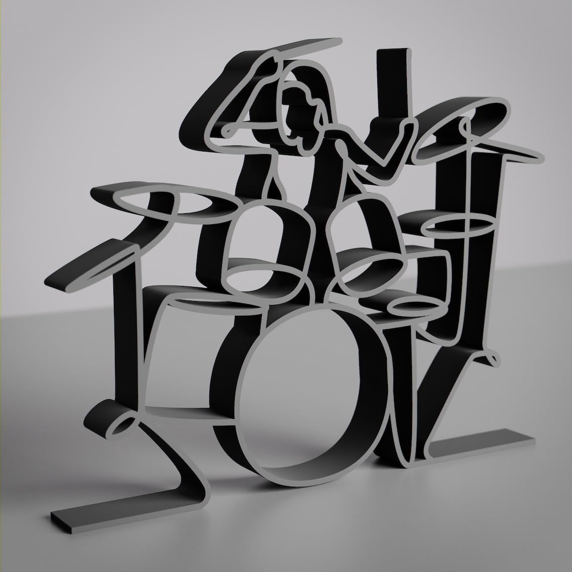Black Female Drum Performer Plastic Line Art Sculpture for Music Decor, Modern Musician Home Ornament, Drummer Studio Decoration, Artistic Display Gift India - Image 3