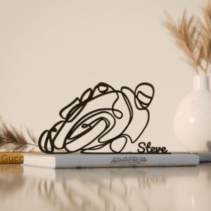 Motorbiker Personalized Line Art Figure Plastic Minimal Home Decor with Name Detail for Bike Lovers Office Desk Shelf Living Room Table Display Artistic Rider Gift India