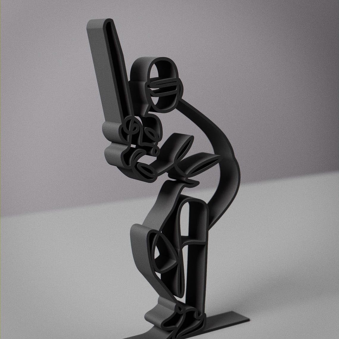 Cricket Player Plastic Minimalist Line Art Sculpture Sports Inspired Home Decor Figure for Desk Shelf Living Room Office Cricket Lover Display Piece - Image 3