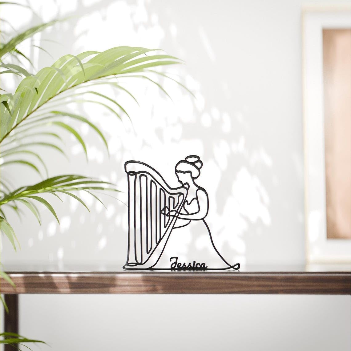 Personalized Harp Player Plastic Minimal Line Art Sculpture Custom Name Music Decor Figure for Desk Shelf Living Room Thoughtful Personalized Gift - Image 2