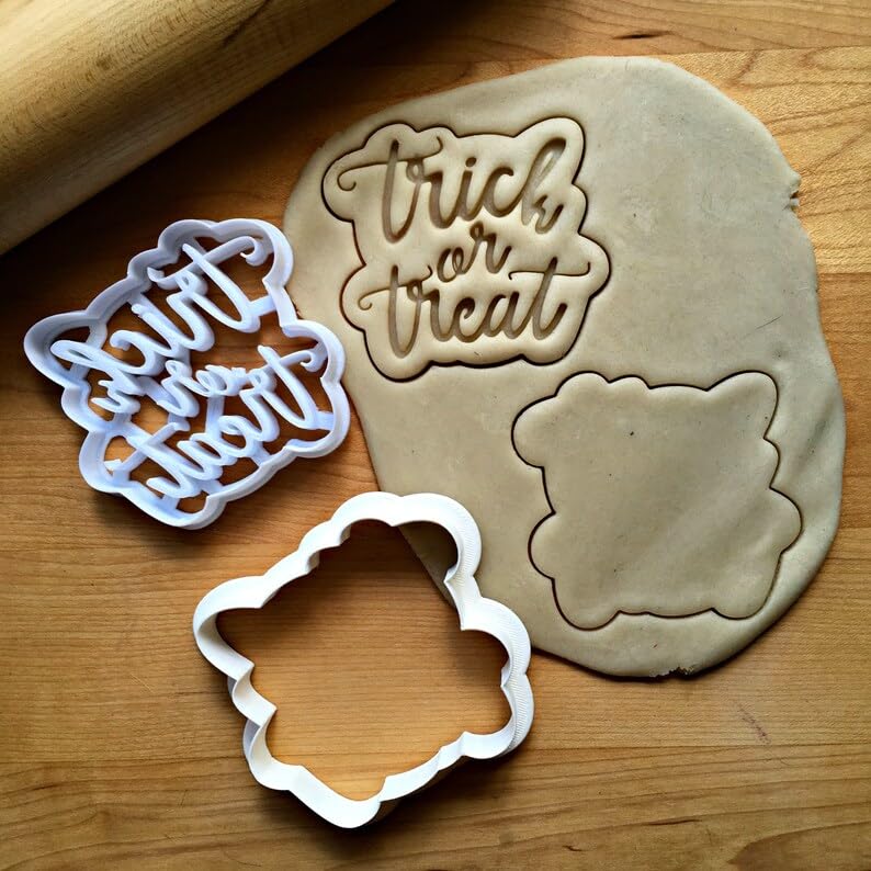 Set of 2 Trick or Treat Script Cookie Cookie Cutters for Halloween Baking, Made in India, Ideal for Spooky Party Treats, Fall Events, and Themed Desserts