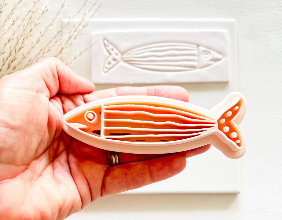 Sardine Clay Stamp Black cookie, Fish Clay Stamp, Sardine Imprint Stamp, Polymer Clay Stamp Tool, Creative Clay Craft Tool for Imprinting, Modeling, and Decorative Projects - Image 2