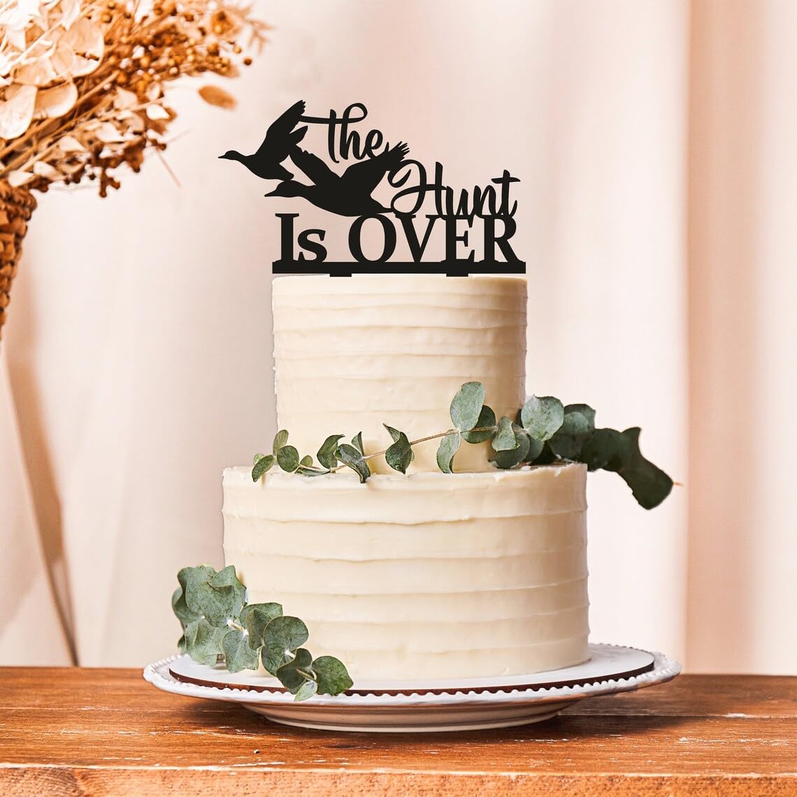 The Hunt Is Over Wedding Cake Topper | Rustic Cake Decoration | Funny Cake Topper for Weddings, Engagements, and Special Occasions | Unique Cake Decor with Elegant Rustic Charm