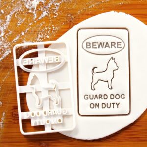 Chihuahua Beware Guard Dog on Duty Warning Sign Cookie Cutter for Dog Lover Biscuit Fondant Clay Cutter Cute Dog Treats Baking Tool Perfect for Doggy Parties and Pet Celebrations