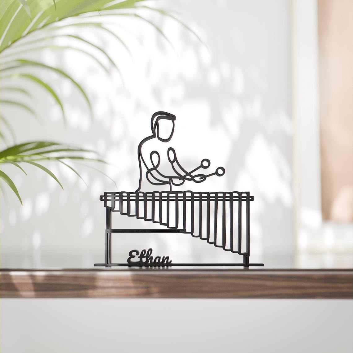Black Customized Marimba Player Plastic Line Art Sculpture Personalized Percussion Artwork Minimal Modern Decor Gift for Musicians Music Teachers Students and Practice Room Display - Image 2